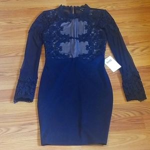 Black lace and mesh bodice long sleeve dress